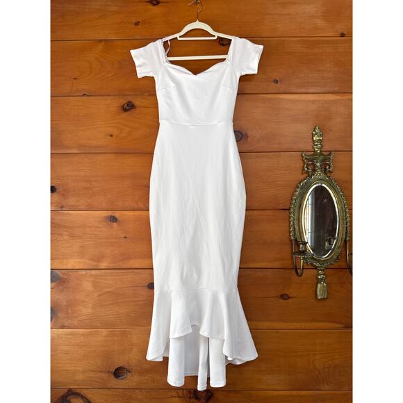 Lulus How Much I Care Ivory Off-the-Shoulder Midi Dress Mermaid Wedding Bride S - Picture 3 of 5